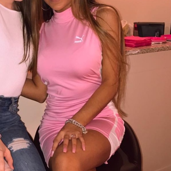 Puma Dresses & Skirts - Pink & white puma turtleneck dress